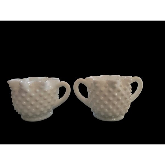 Vintage Fenton Hobnail Milk Glass Creamer & Sugar Set - Picture 5 of 10
